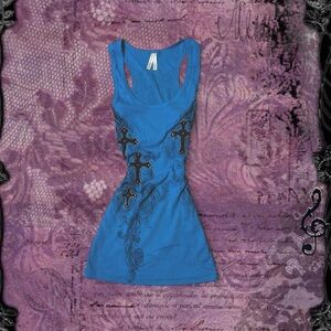 Vintage Y2K Deadstock Grunge Bedazzled Fleur de Lis Angel Wings Tank Top